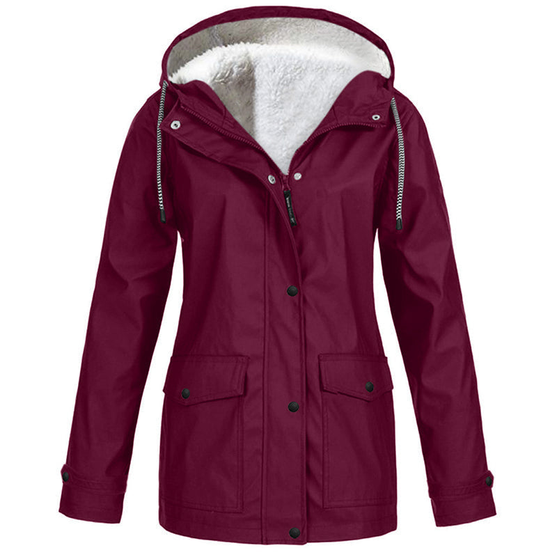 Chaqueta Cortavientos con Forro Polar Suave y Capucha - Burdeos