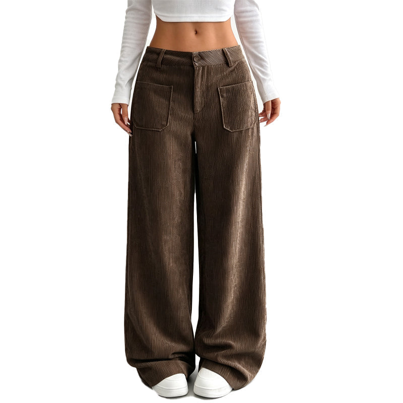 Pantalón de Pierna Ancha para Mujer de Corte Cómodo y Holgado - Marrón café