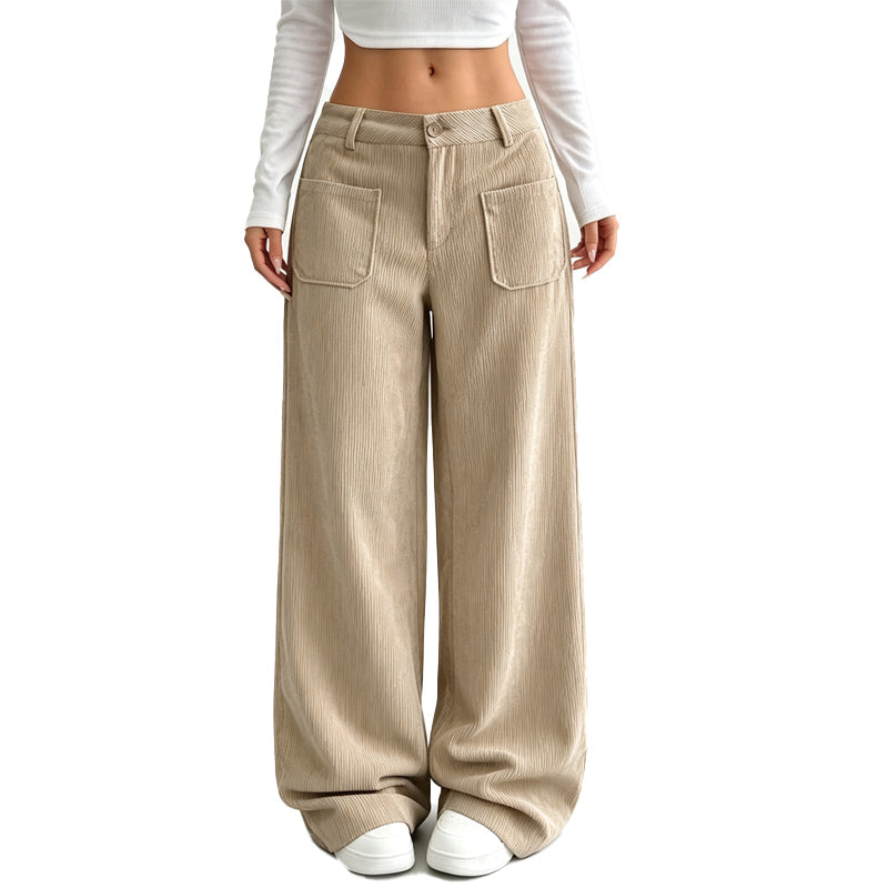 Pantalón de Pierna Ancha para Mujer de Corte Cómodo y Holgado - Beige