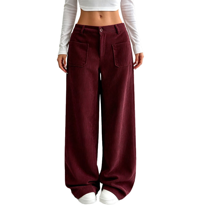 Pantalón de Pierna Ancha para Mujer de Corte Cómodo y Holgado - Granate