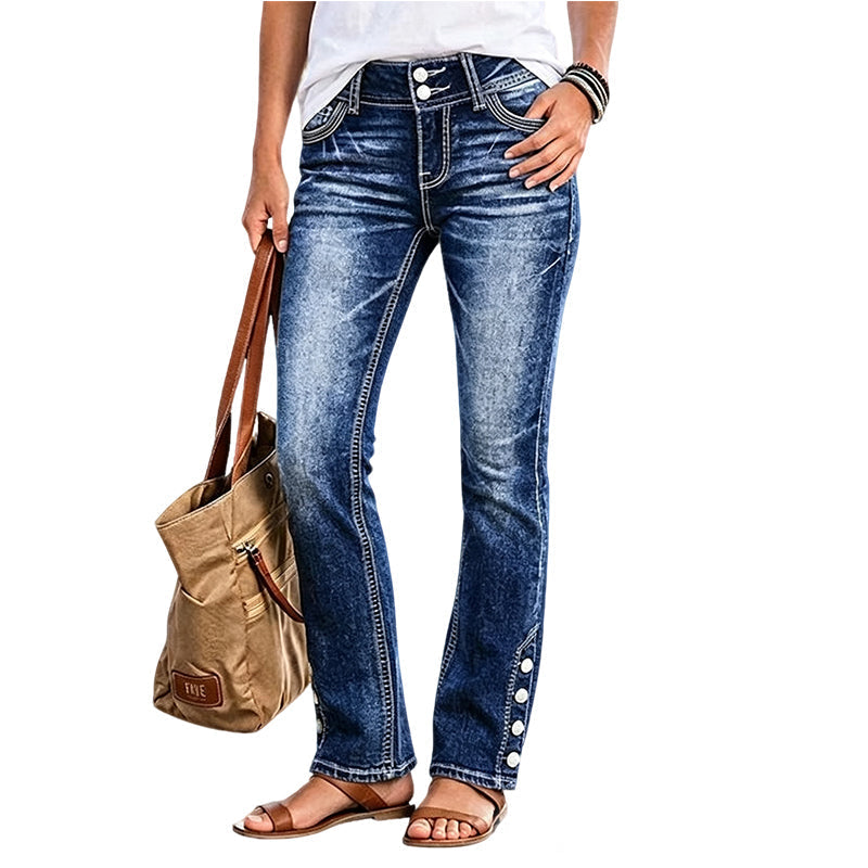 Vaqueros Elásticos Slim Fit con Detalle de Botones - Azul