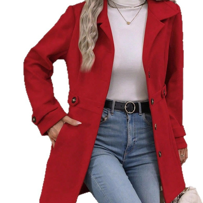 Abrigo Entallado Elegante de Mujer con Botonadura Simple - Rojo