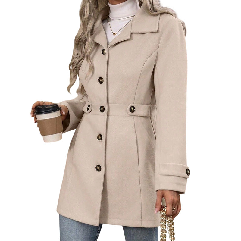 Abrigo Entallado Elegante de Mujer con Botonadura Simple - Albaricoque