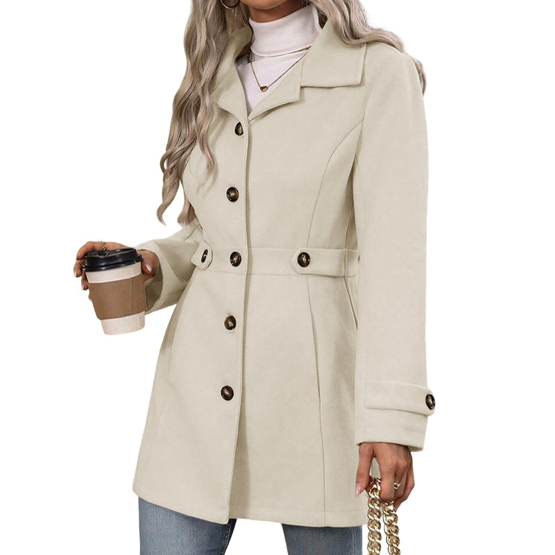 Abrigo Entallado Elegante de Mujer con Botonadura Simple - Beige