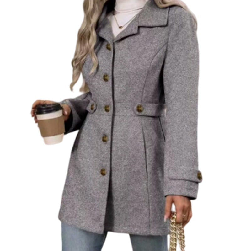 Abrigo Entallado Elegante de Mujer con Botonadura Simple - Gris
