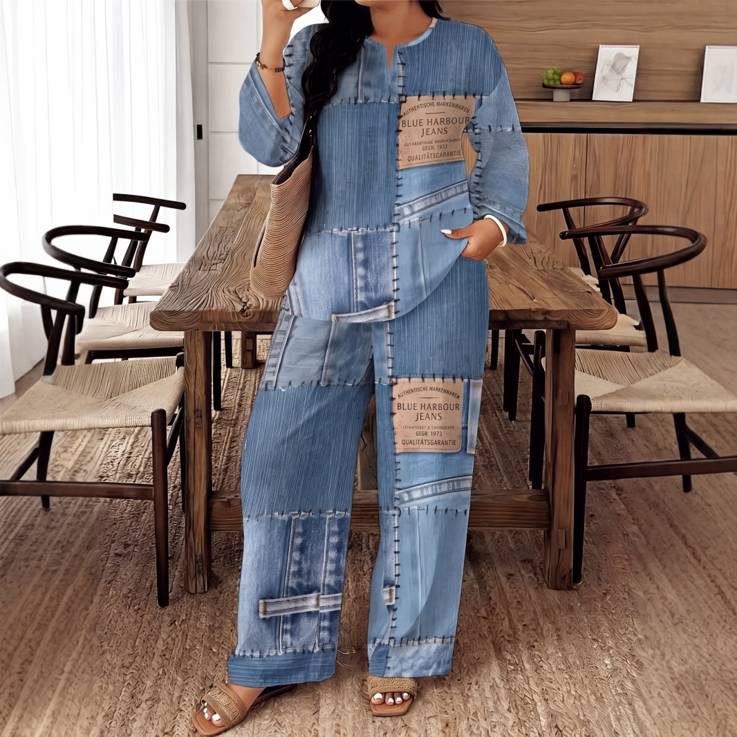 Conjunto de Top de Manga Larga y Pantalón Ancho para Mujer