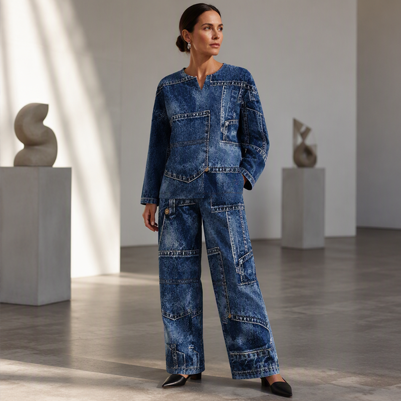 Conjunto de Top de Manga Larga y Pantalón Ancho para Mujer