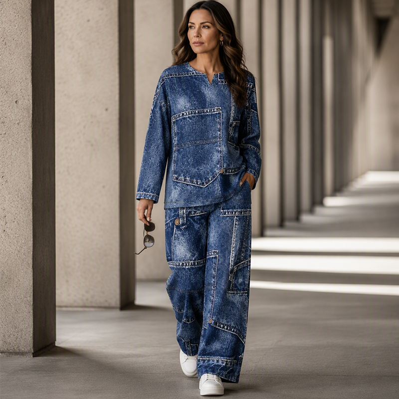 Conjunto de Top de Manga Larga y Pantalón Ancho para Mujer