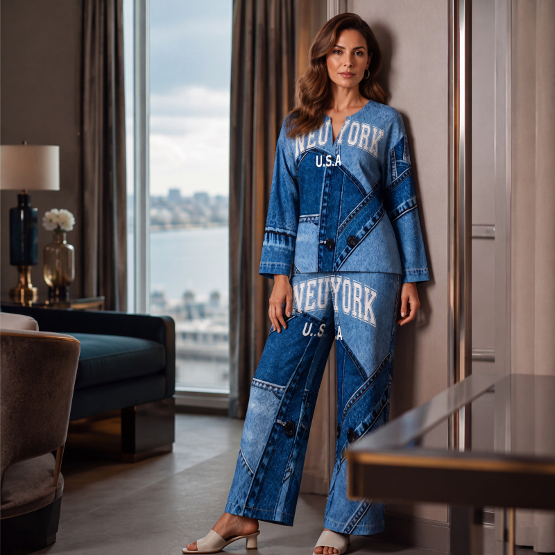 Conjunto de Top de Manga Larga y Pantalón Ancho para Mujer