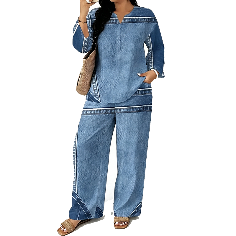 Conjunto de Top de Manga Larga y Pantalón Ancho para Mujer - Estilo B